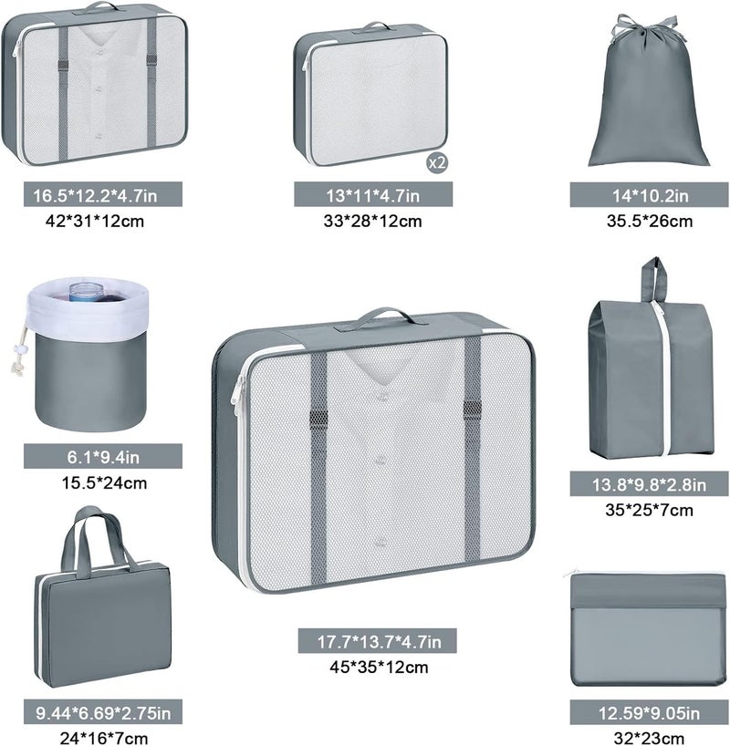 Easortm Packing Cubes for Travel - 9-Piece Luggage Packing Cubes for Suitcases Lightweight, Fits Carry-On Wrinkle-Free Mesh Bags for Efficient Travel Organization (Gray) - Image 2